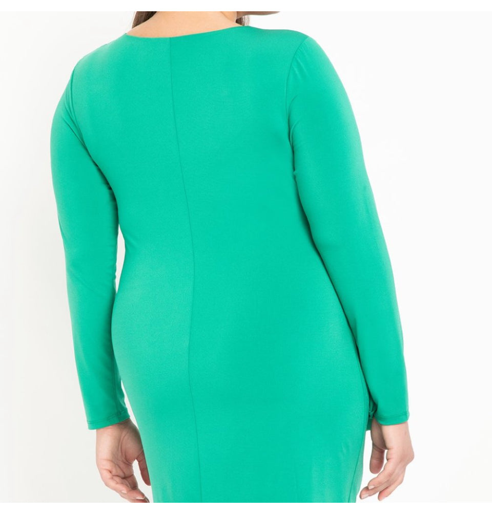 Eloquii Tie Front Matte Jersey Emerald Green Bodycon Dress Size 14.