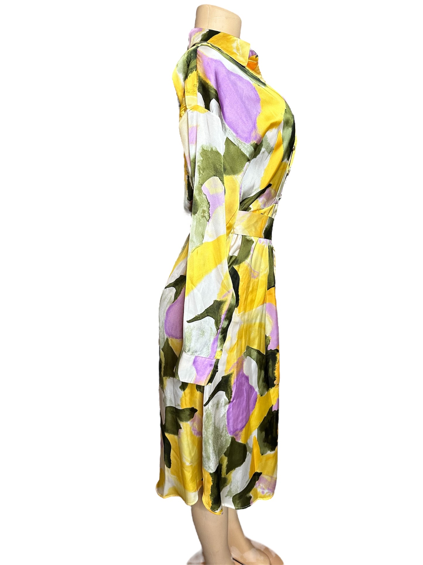 NWT French Connection Yellow Print Dress w/ belt
