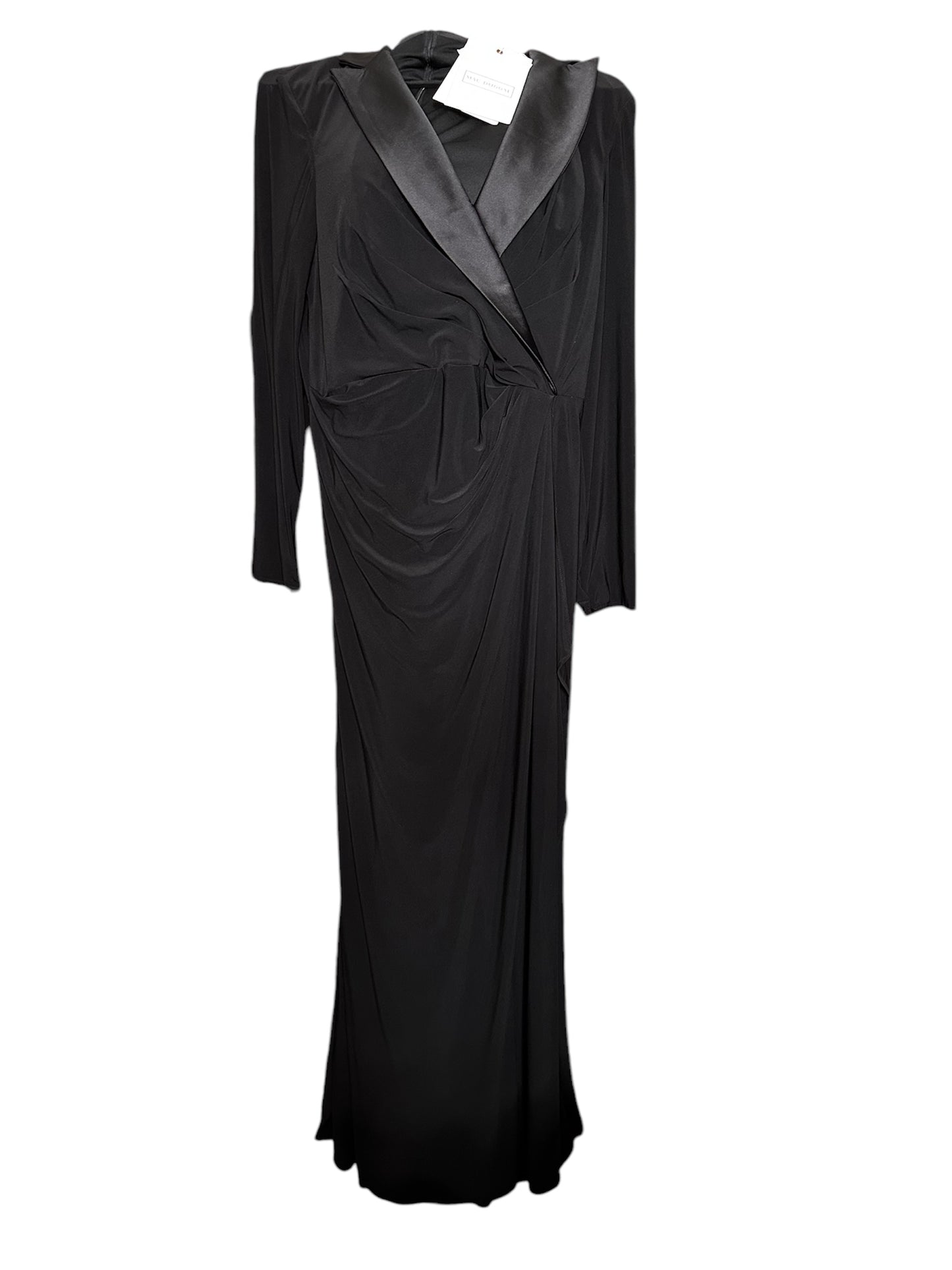 NEW w/ Tags Mac Duggal Black Long Sleeve Wrap Gown sz 16