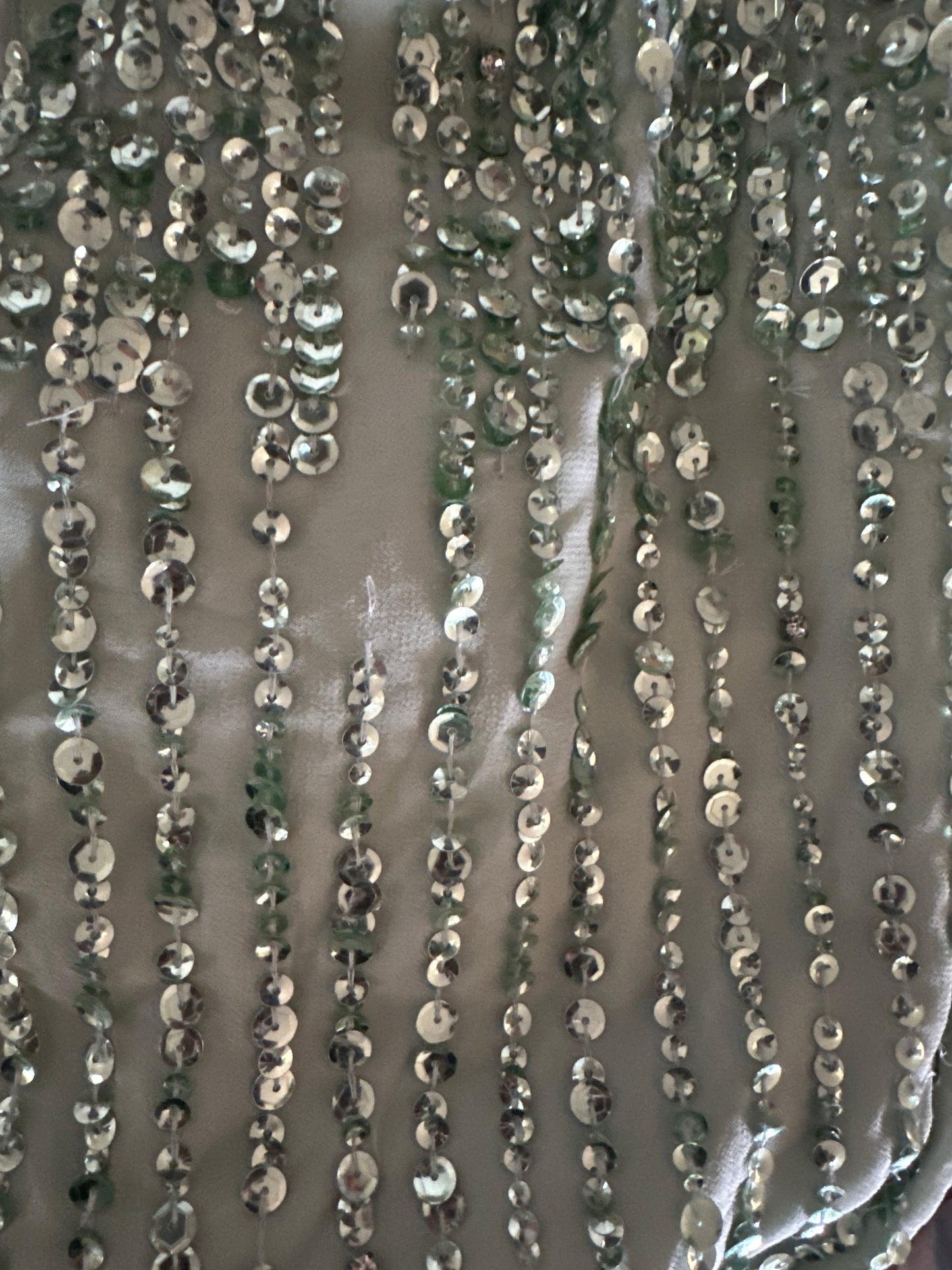 NEW Mac Duggal Sage Green Sequined Sleeveless V-Neck Midi Sheath Dress Sz 14