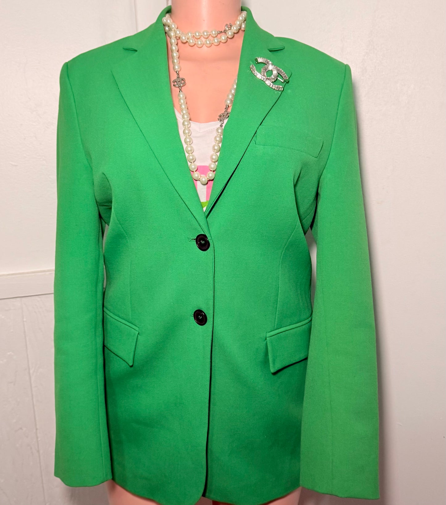 Zara Green over size jacket Sz XS Fits like a Medium