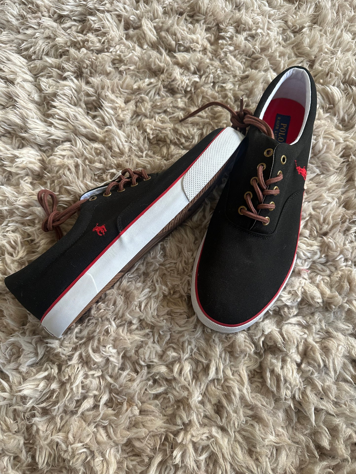 NEW Men’s Polo Ralph Lauren Black w/ red emblem sneakers sz 13D