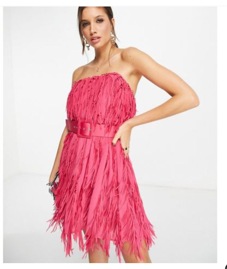 ASOS Fuschia Fringe Dress w/ beltsz XL