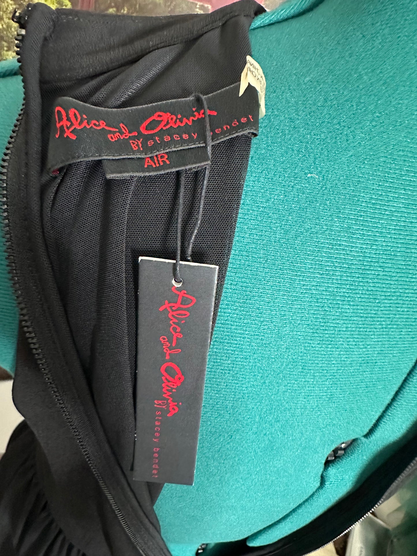 New with tags Alice and Olivia Black Sheer overlay hi/lo dress sz L