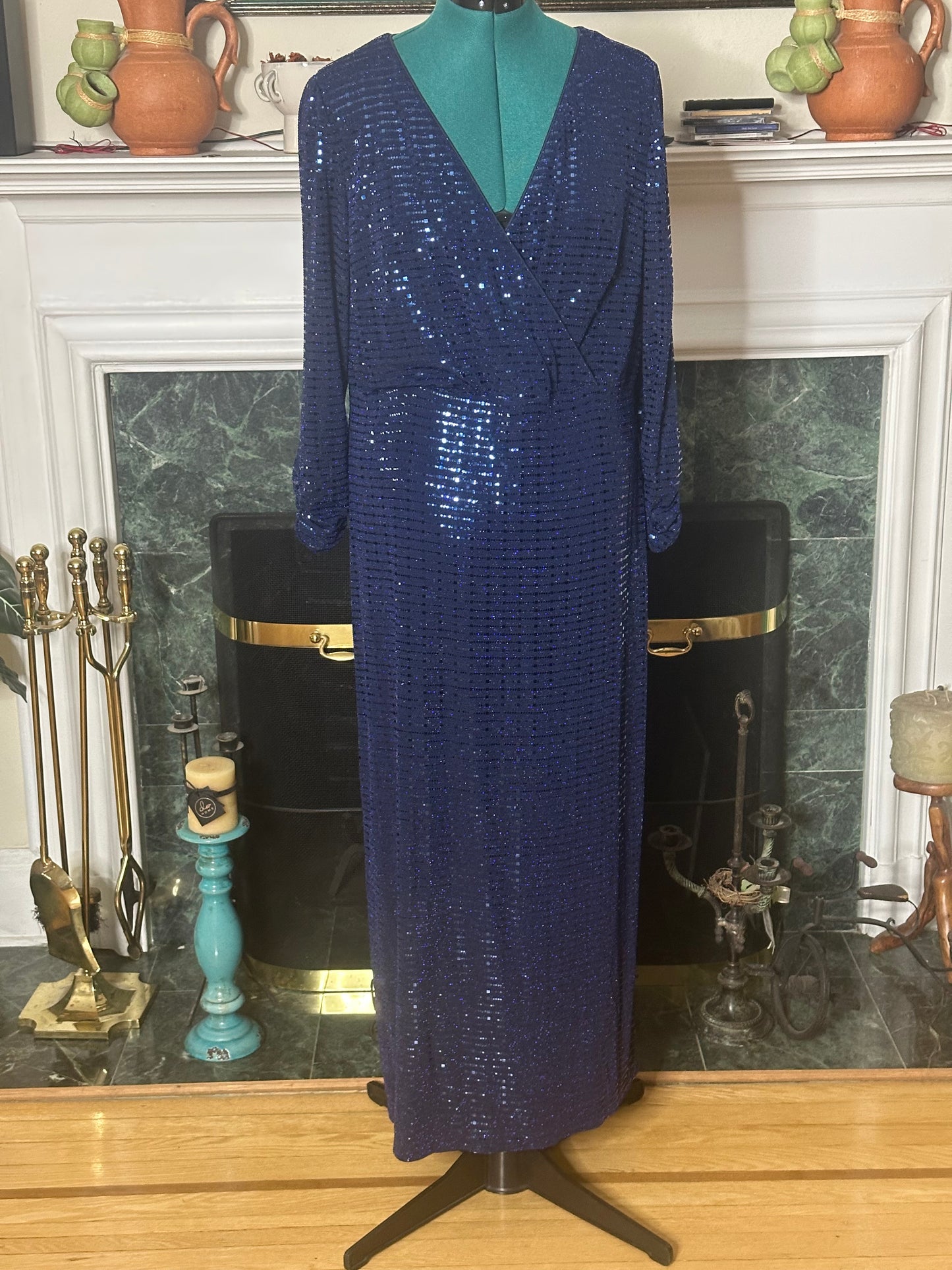 Vince Camuto Royal Blue Sequins Full Length Evening Dress sz 16W