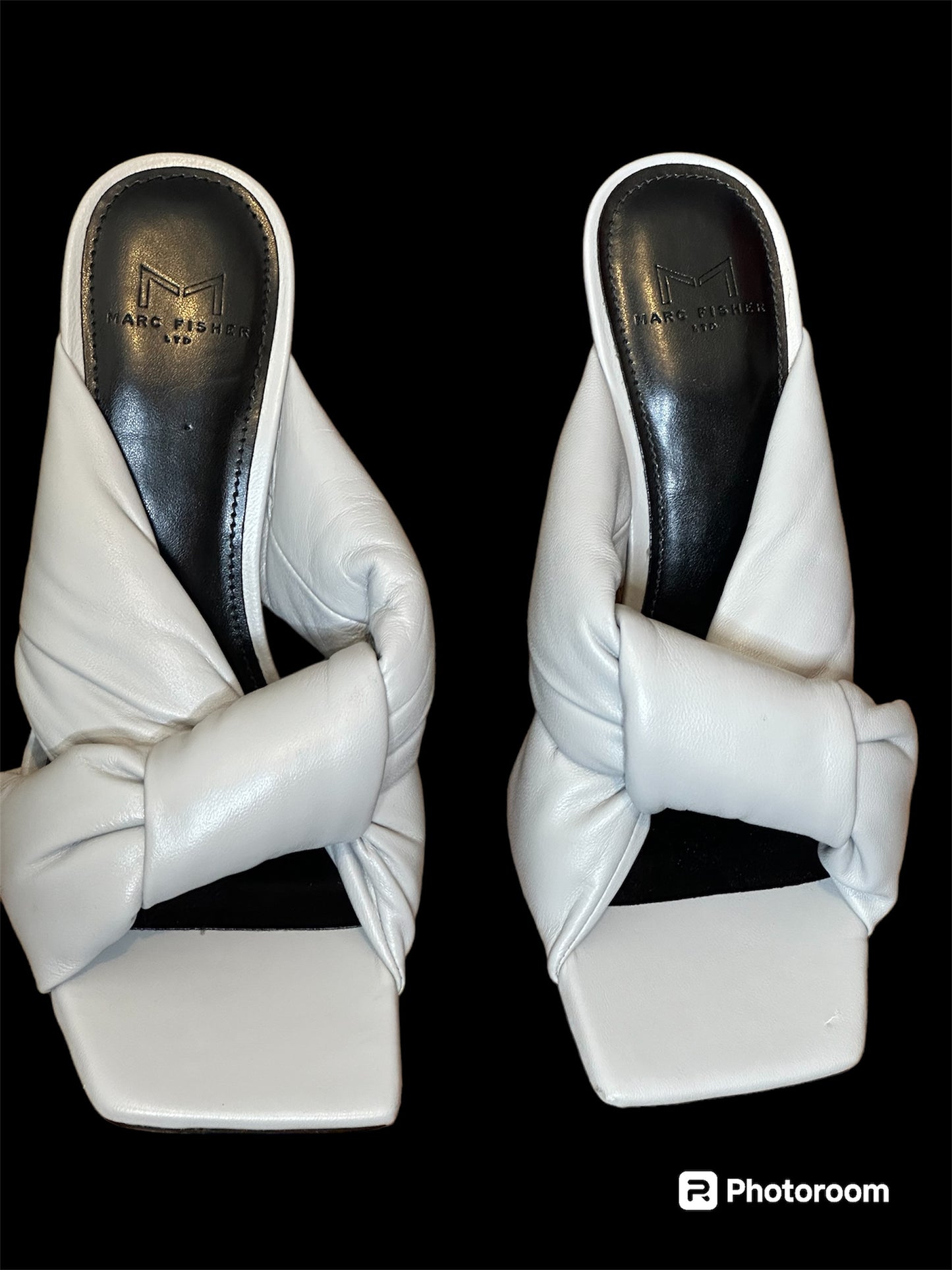 NEW Marc Fisher Gray Knot Dellian Square Toe Slip On Leather sandal sz 7.5