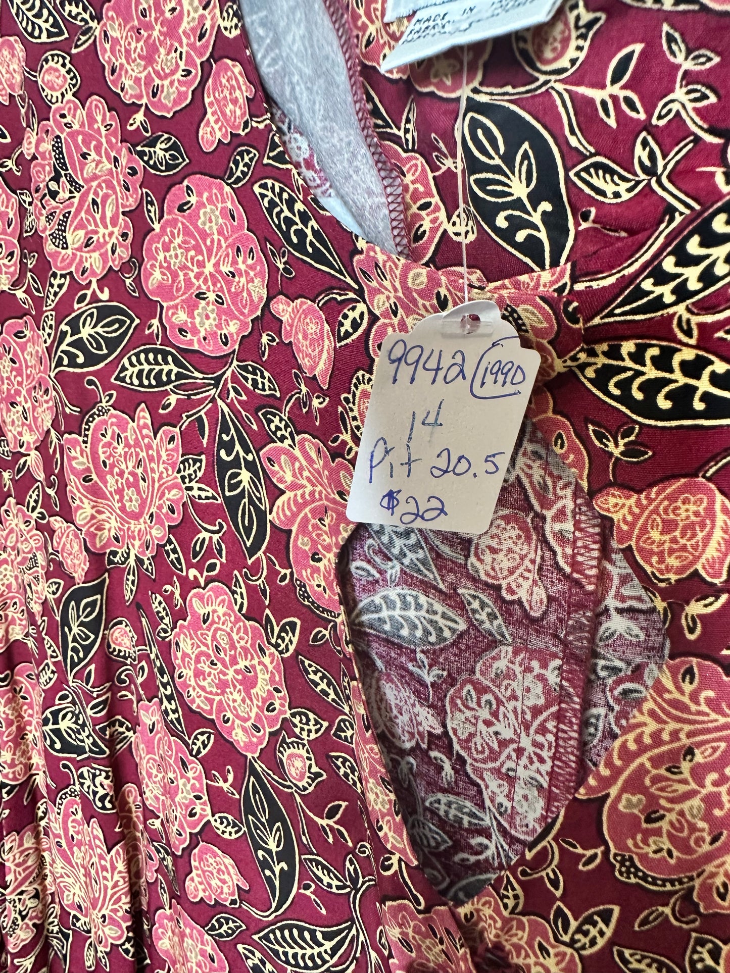 Vintage 1990’s Leslie Fay red floral dress deadstock sz 14