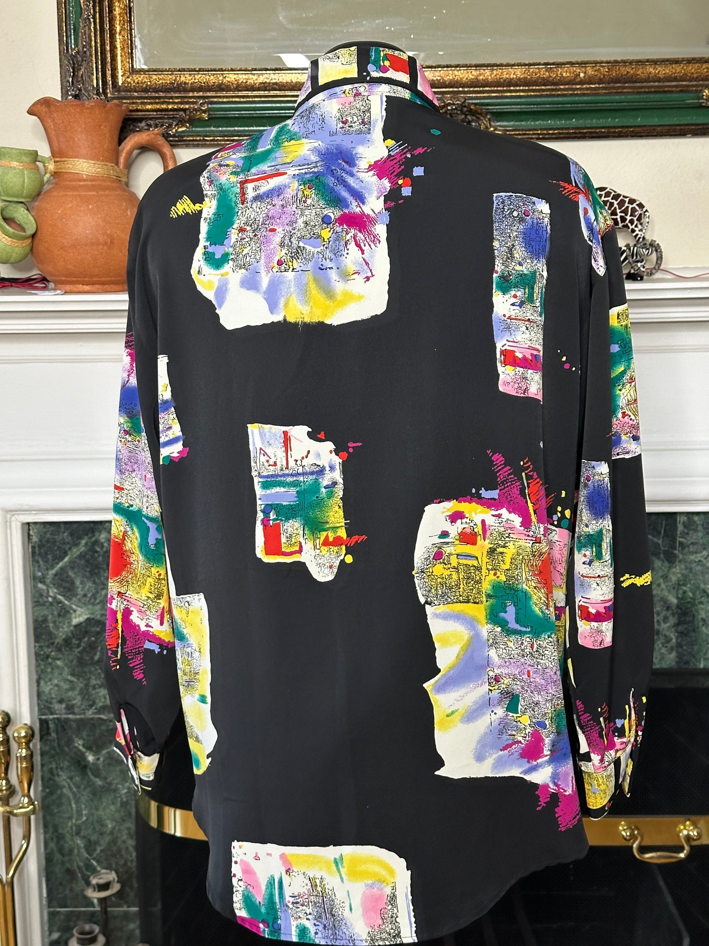 Le Caviar Multicolor window pane blouse sz M