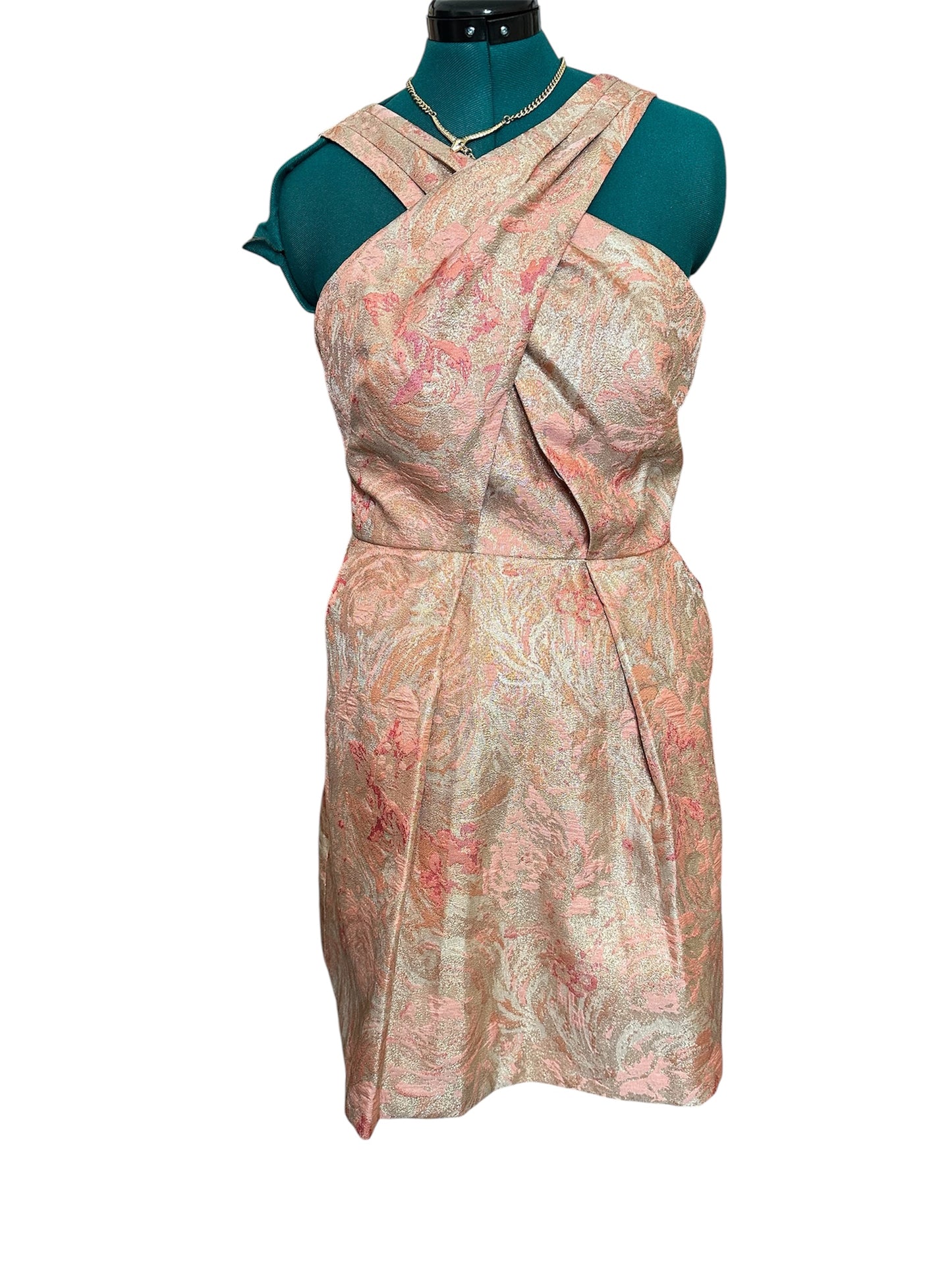 NWT Vince Camuto CrissCross Bodice Peach Jacquard Dress w/ pockets sz 12