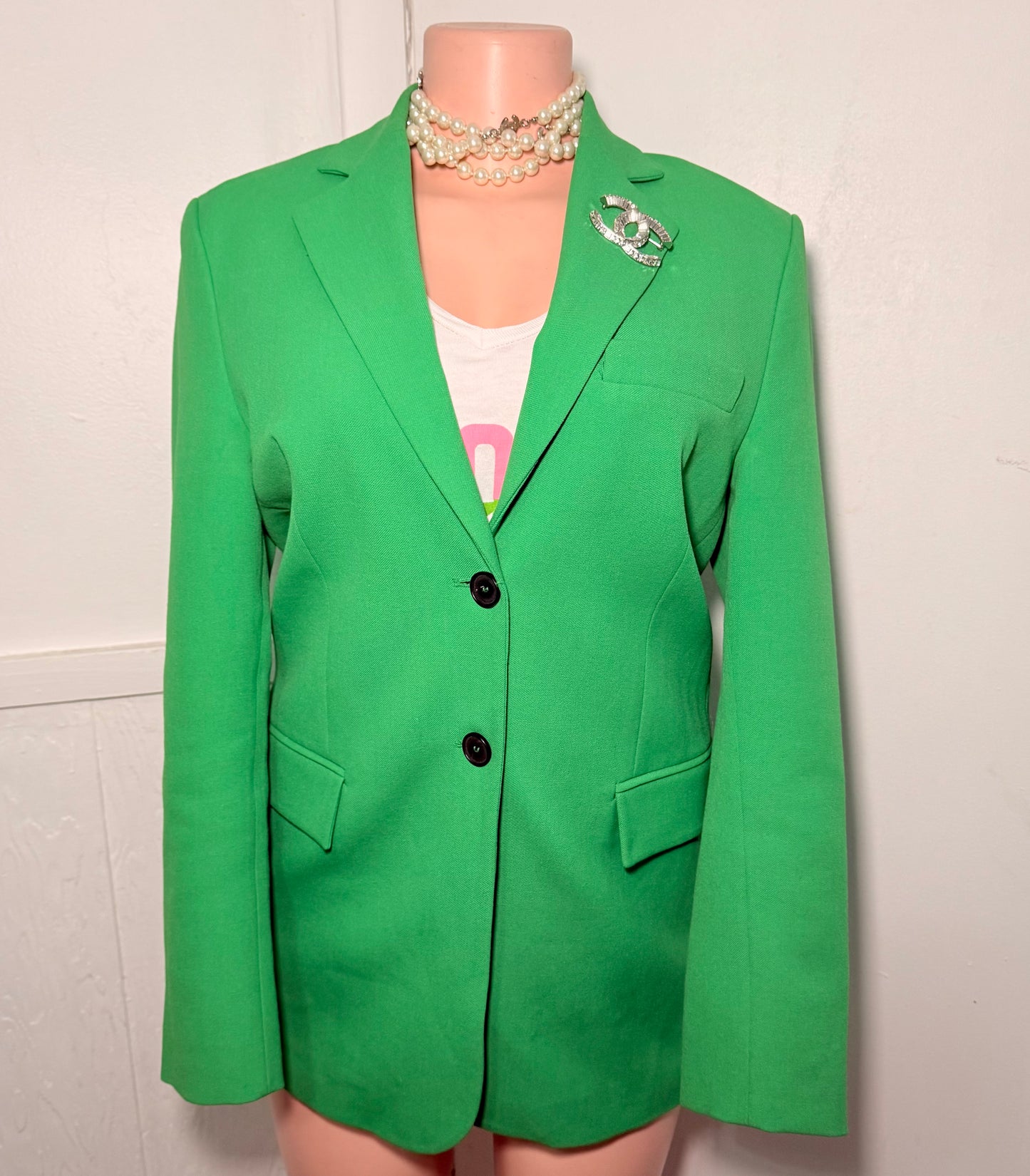 Zara Green over size jacket Sz XS Fits like a Medium