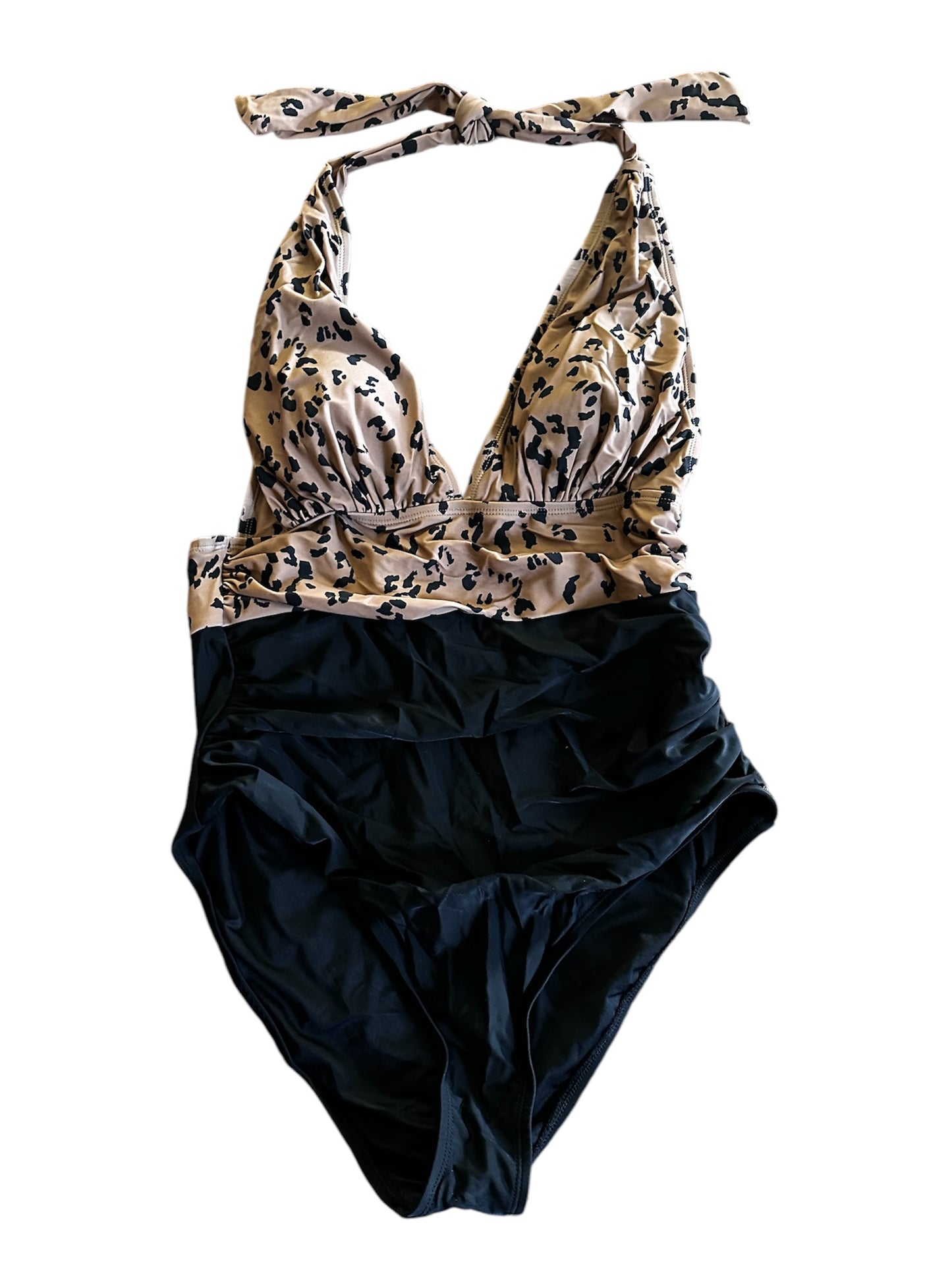 NEW 1pc black/brown bathing suit sz L