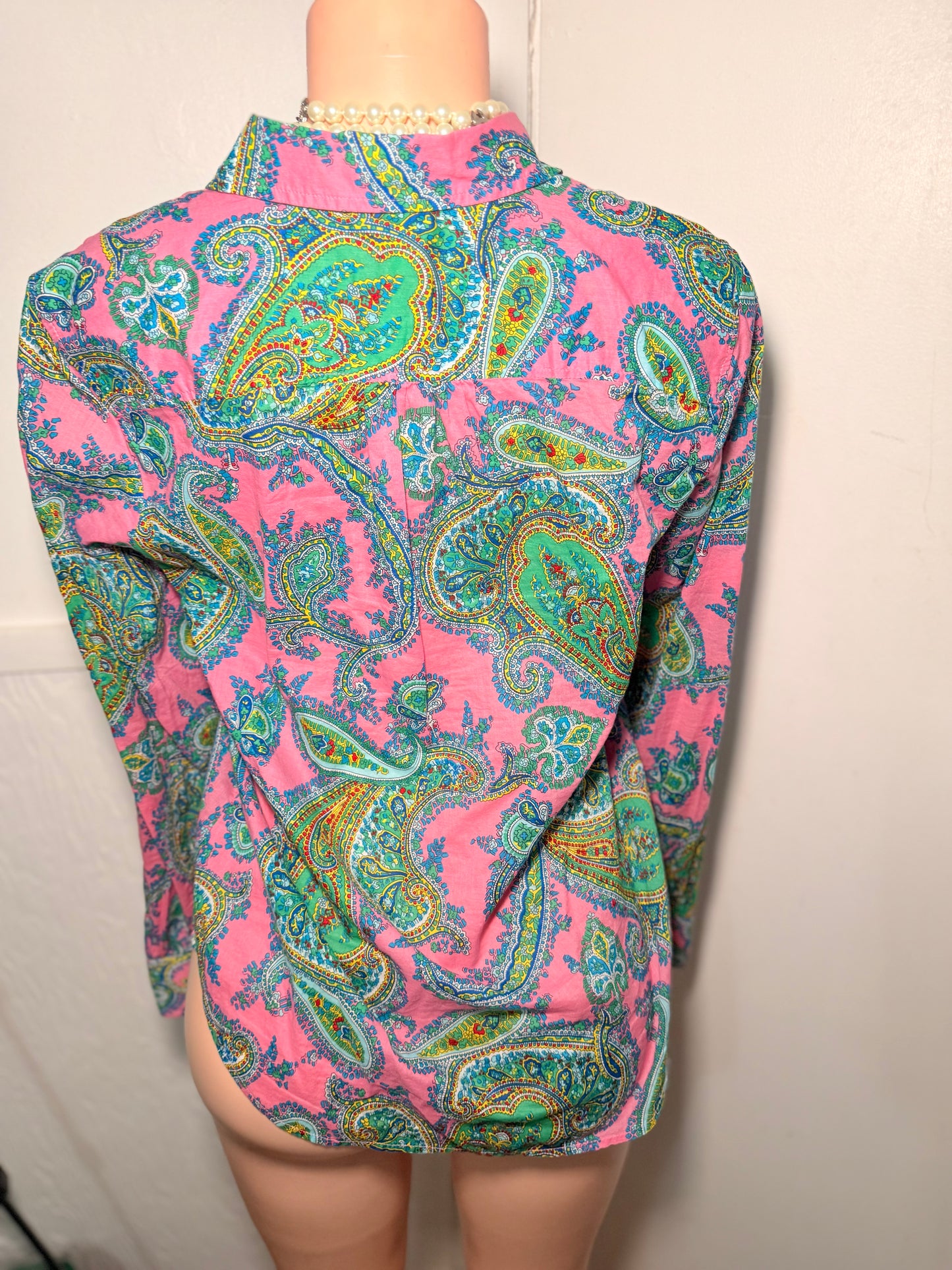 Talbots Pink and green blouse Sz S fits like a med