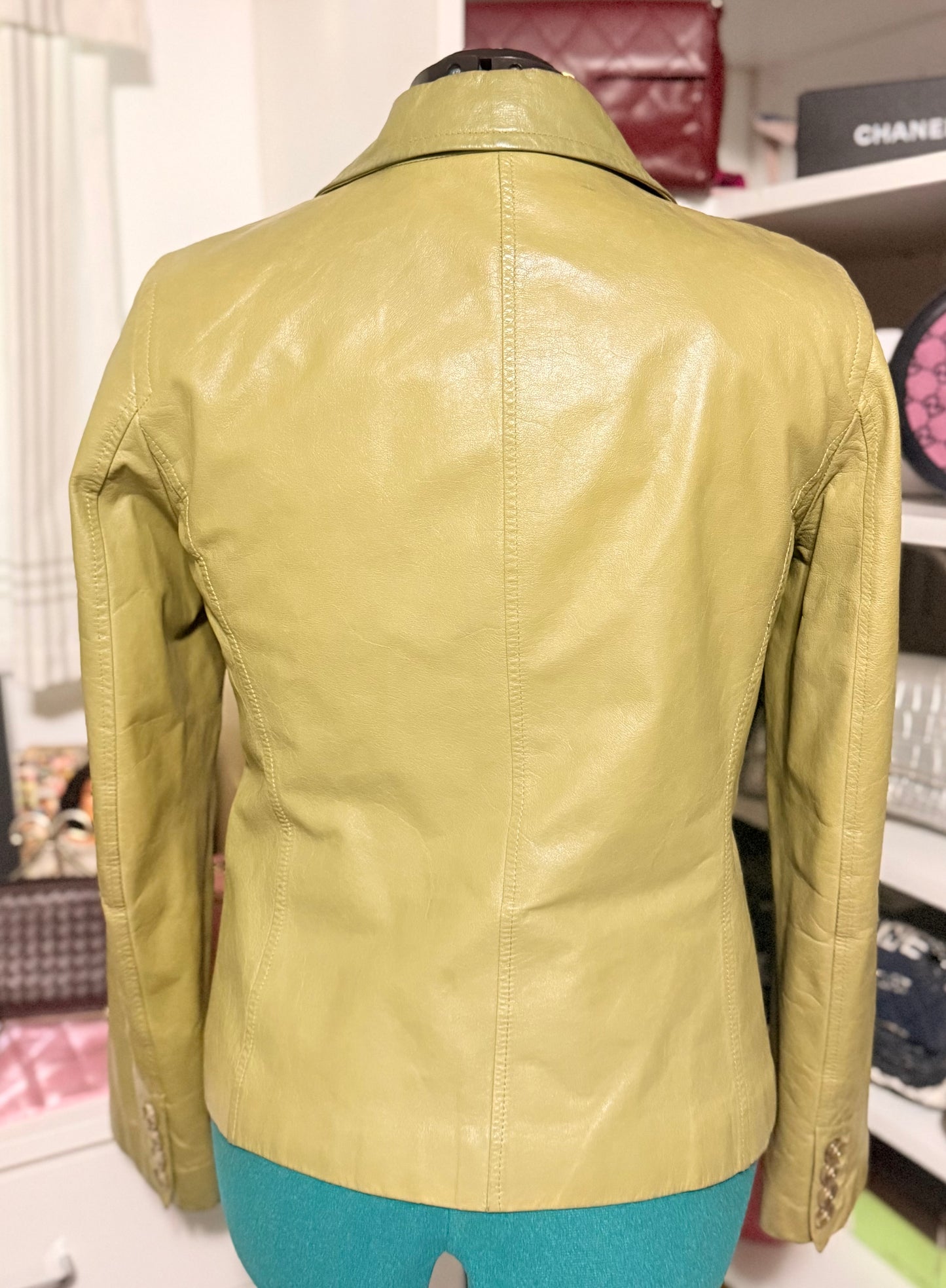 Ann Taylor genuine, leather, apple green jacket Sz 8