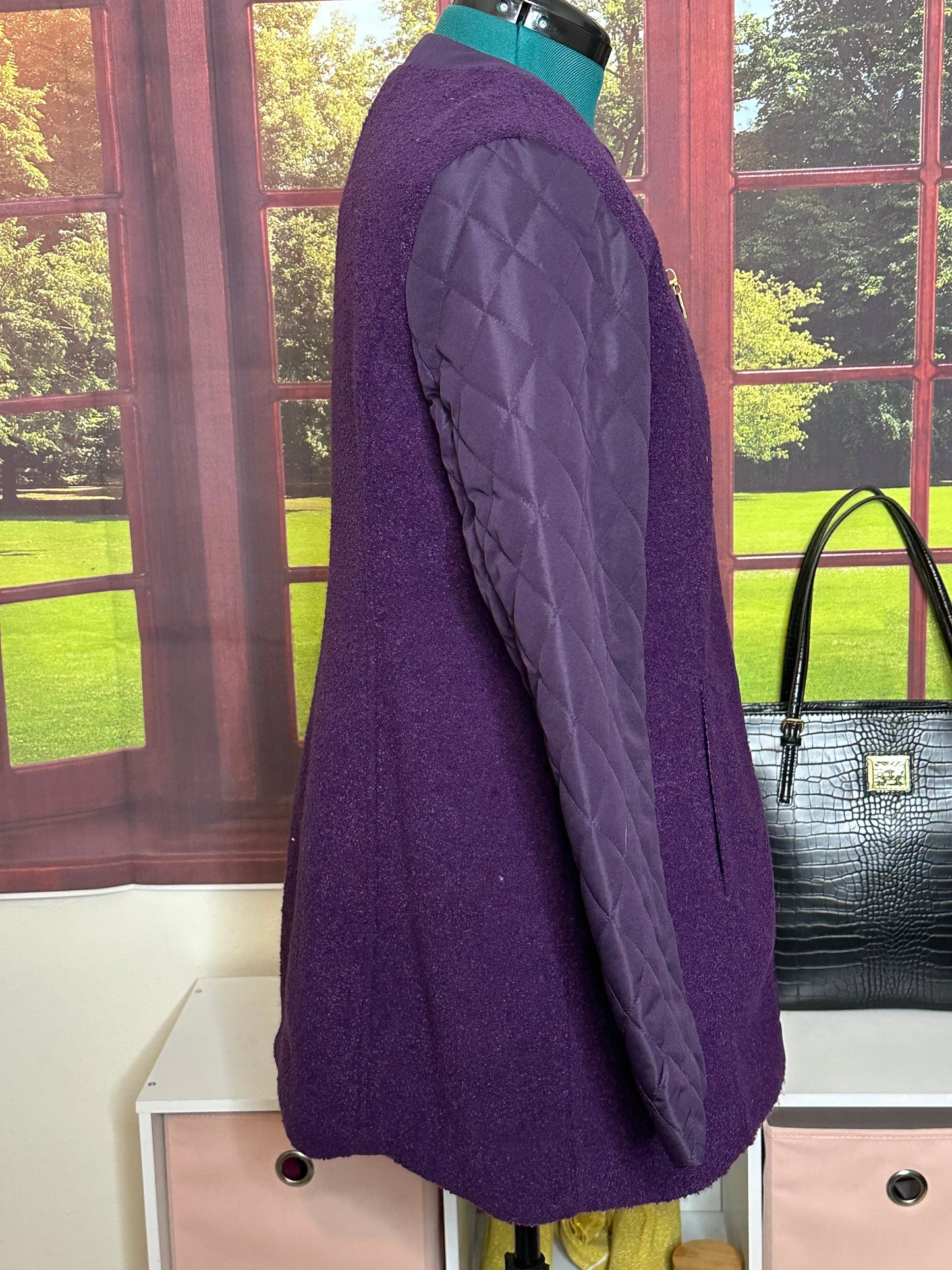 Preloved Apt 9 Eggplant Coat quilted arms sz L