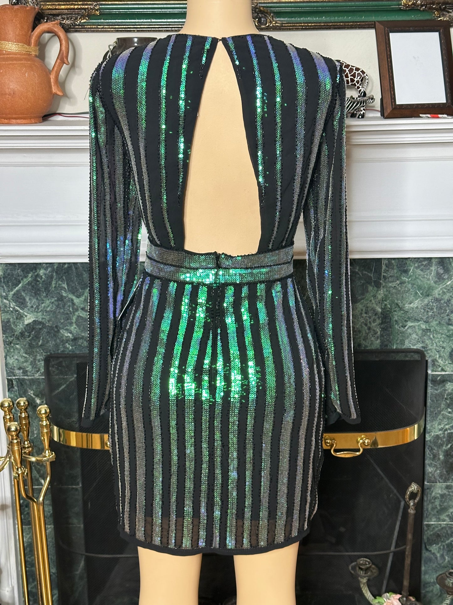 NWT Shop 17 Emerald Green/black sequin dress sz S