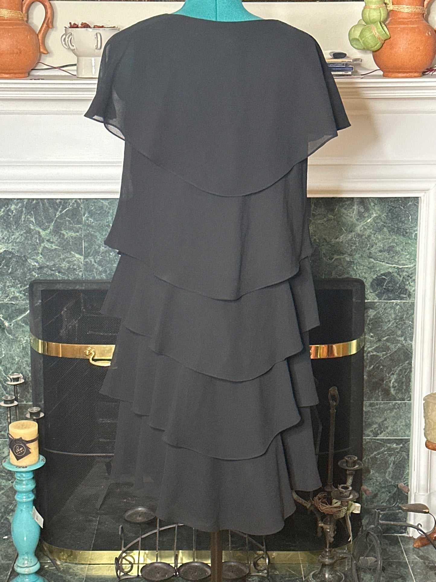 Patra Black Ruffle Eveniing Dress w/ rhinestone accent sz 14