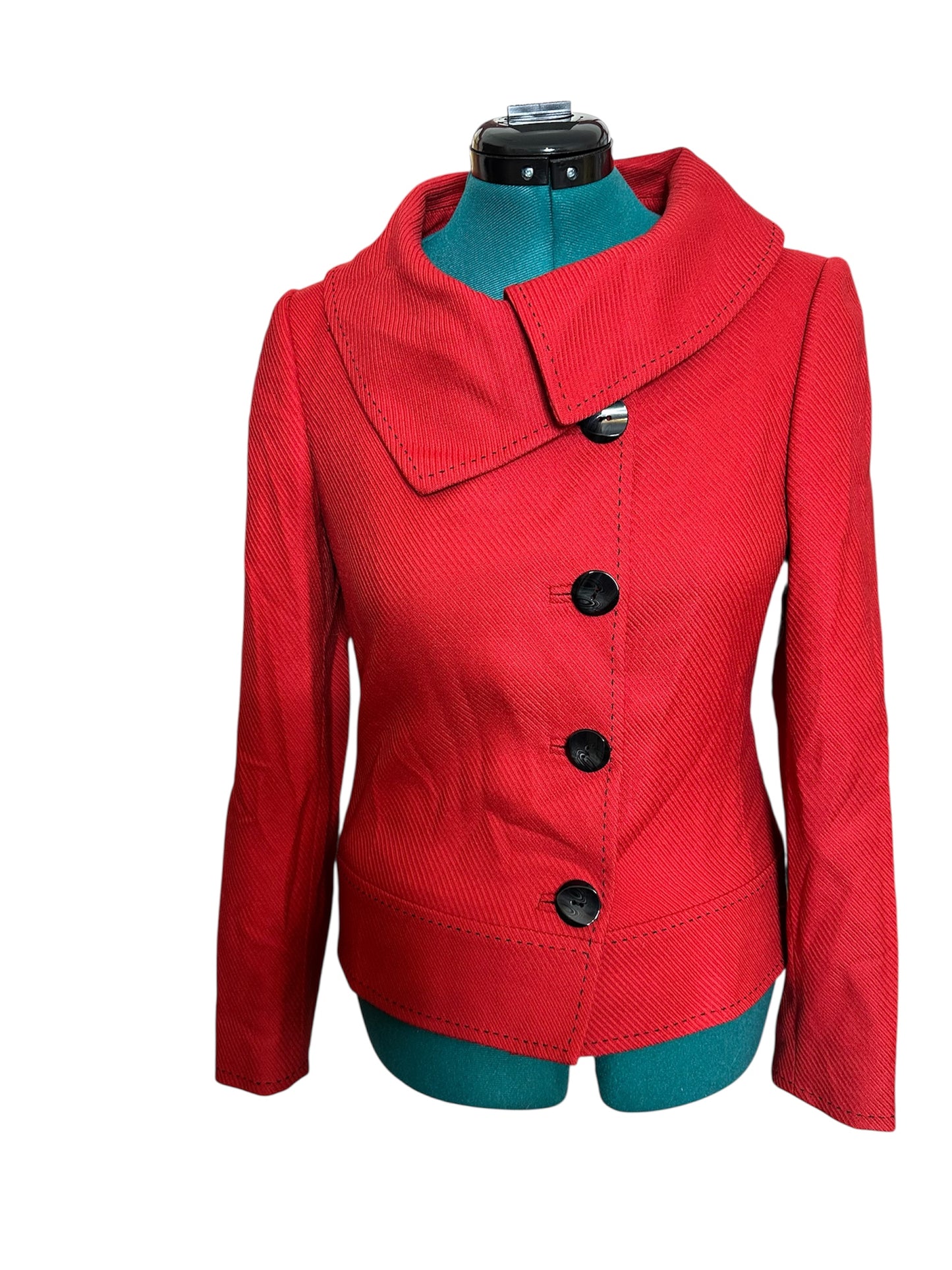 Tahari Scarlet red blazer with button up collar size 6