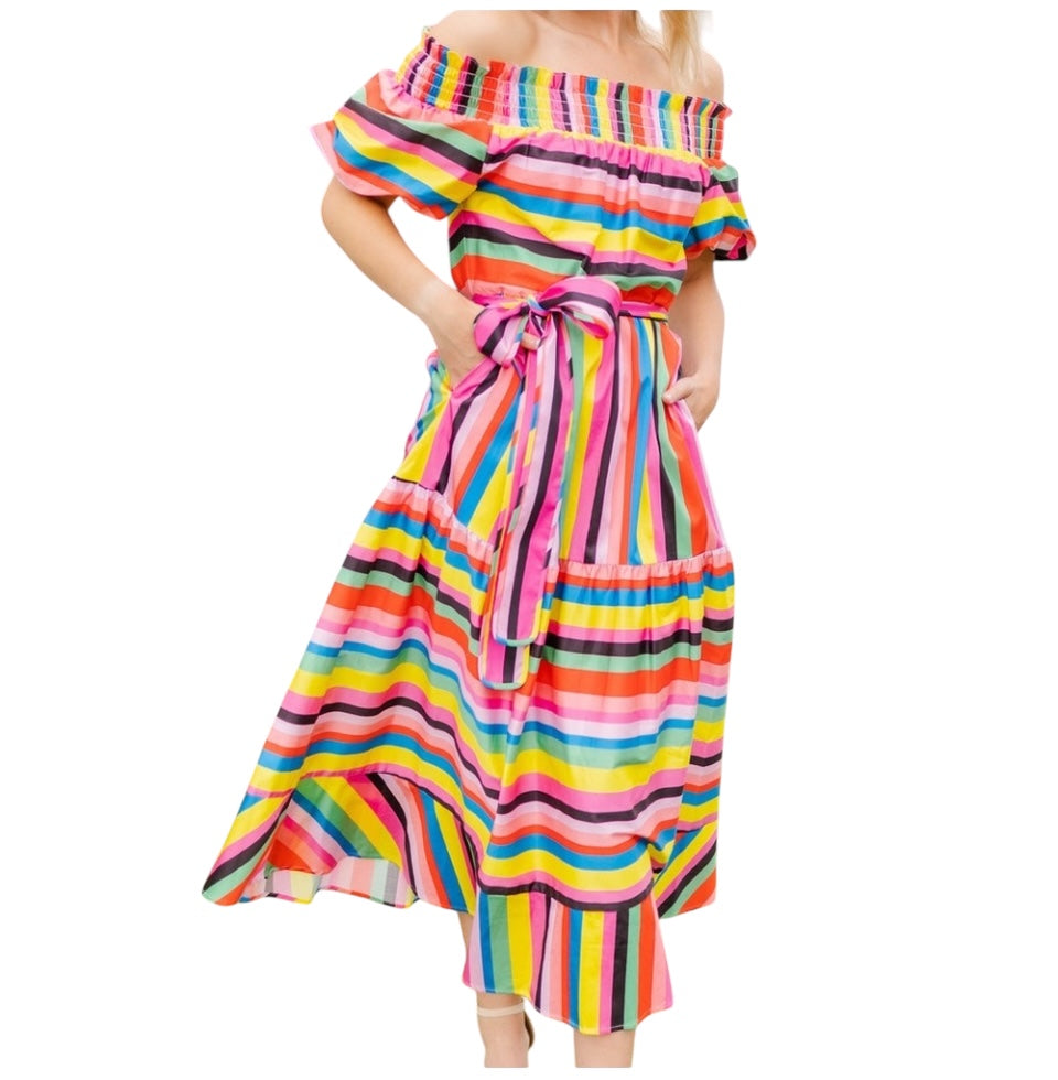 NWT Crosby Multicolor Stripe dress w/ belt sz L