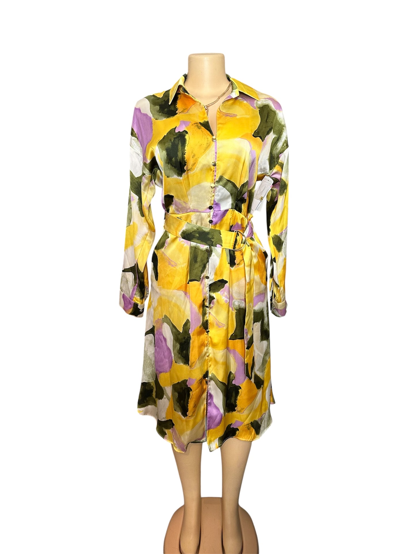 NWT French Connection Yellow Print Dress w/ belt