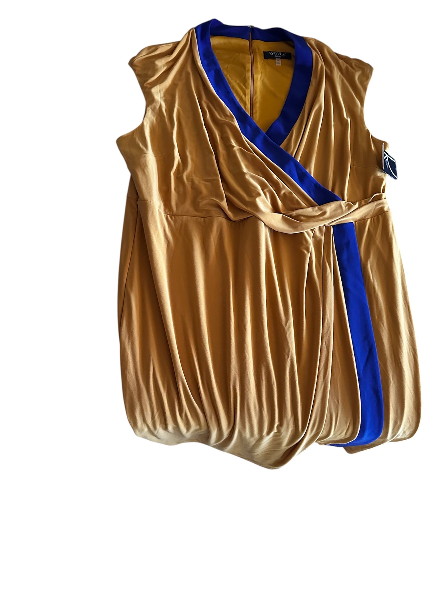 Kasper Plus Faux Wrap Cocktail Dress Gold and Blue