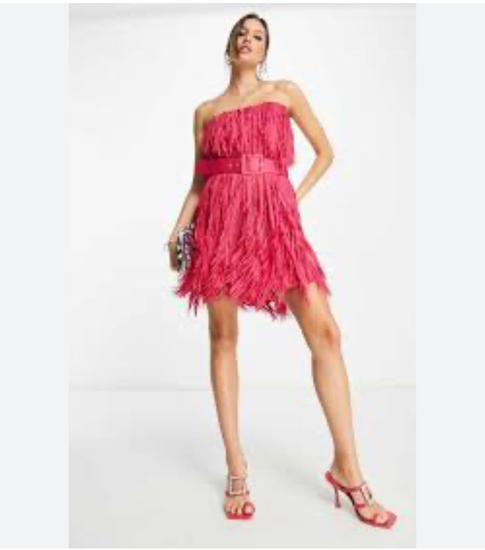 ASOS Fuschia Fringe Dress w/ beltsz XL