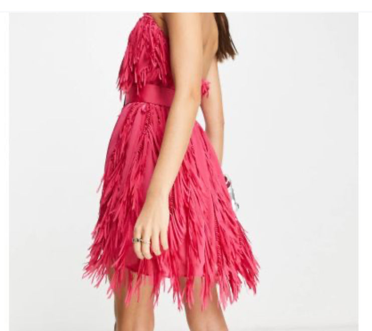 ASOS Fuschia Fringe Dress w/ beltsz XL