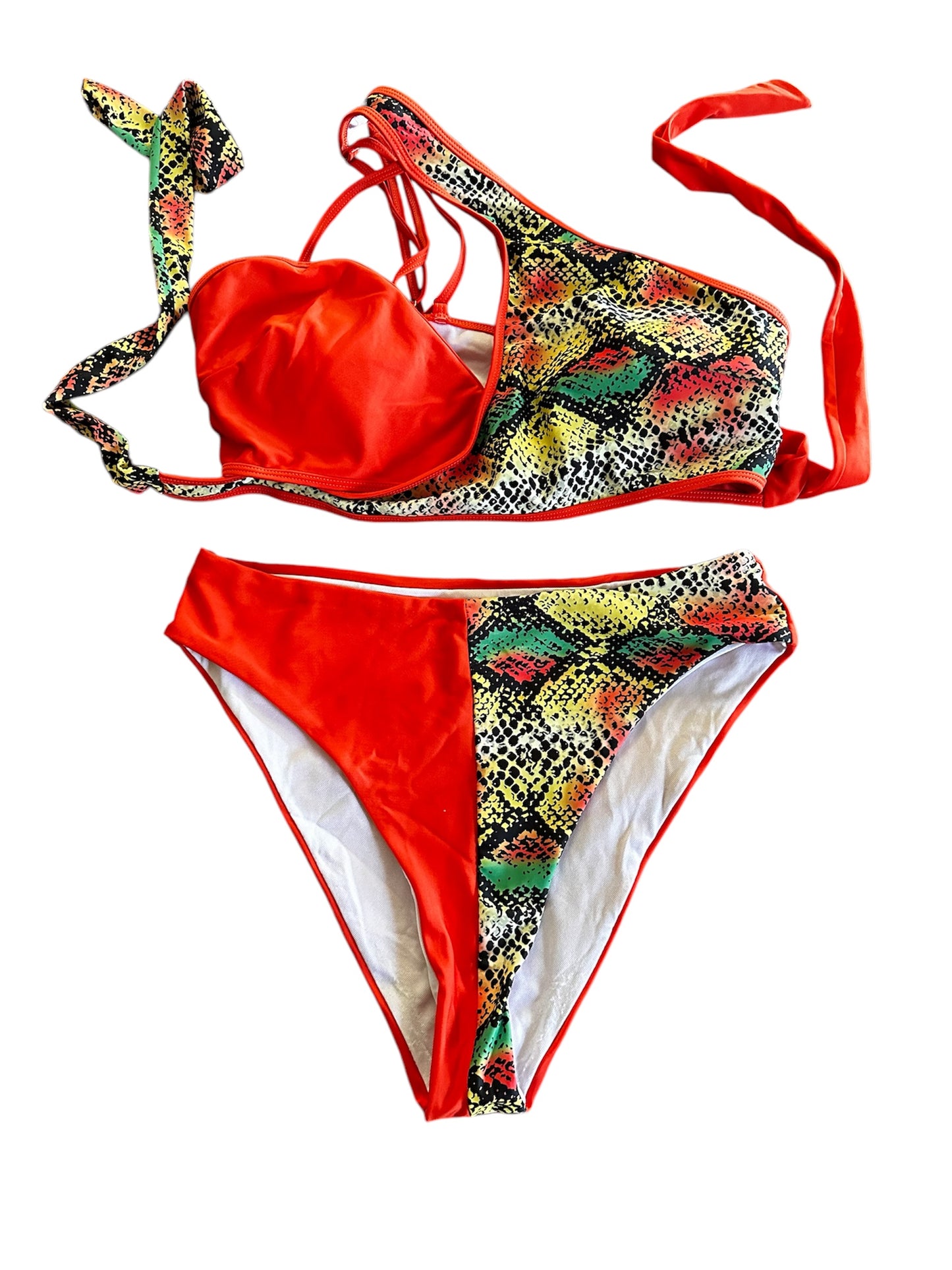 2pc orange and print bathing suit sz 1XL