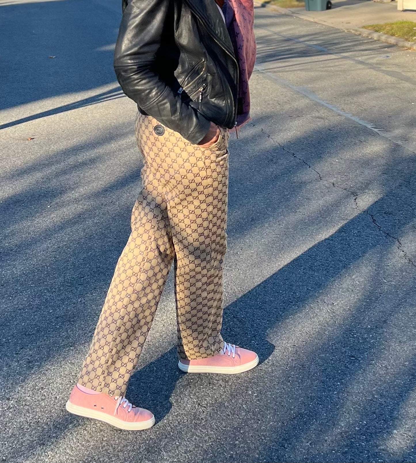 GG Canvas Pants with leather interlocking G Sz 44