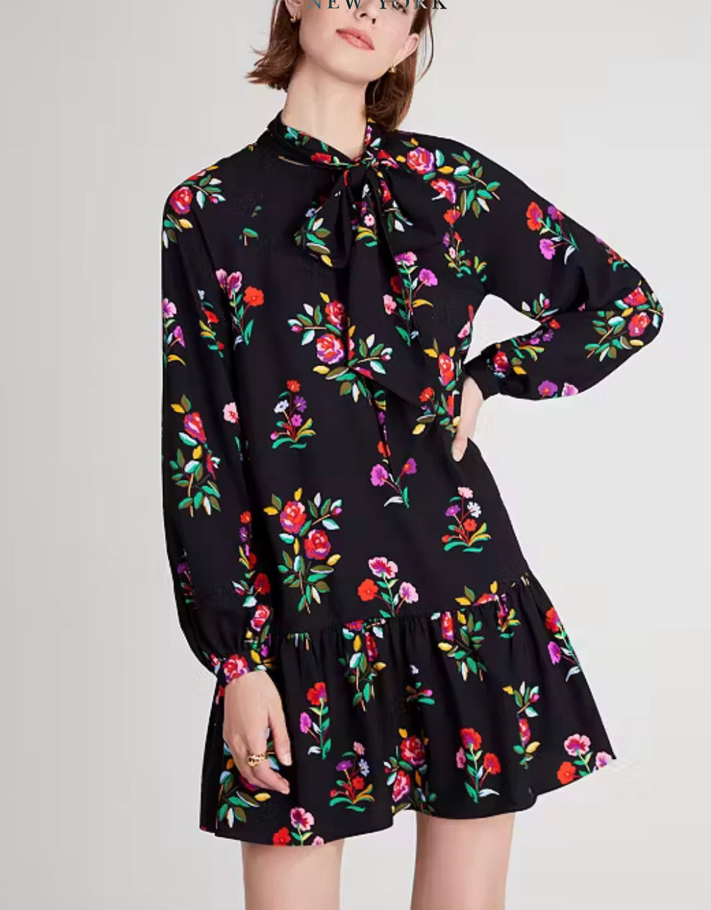 Kate Spade Autumn Floral Tie Neck dress Sz 8 NWT