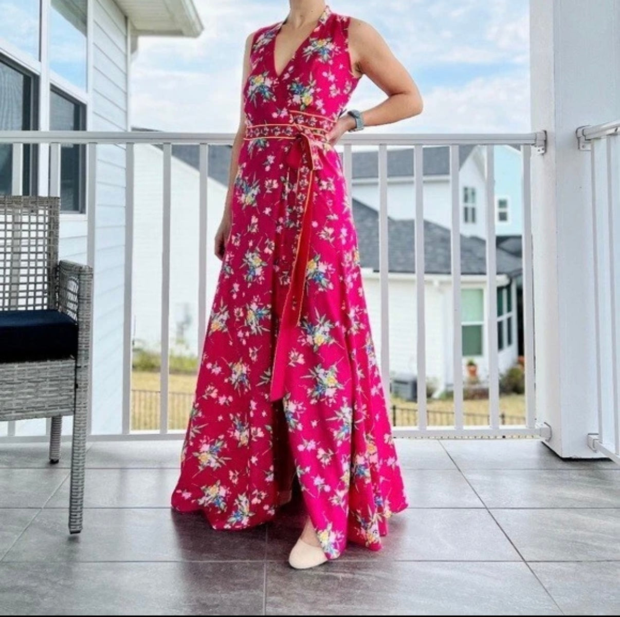 New York & Co. Pink Floral wrap maxi dress