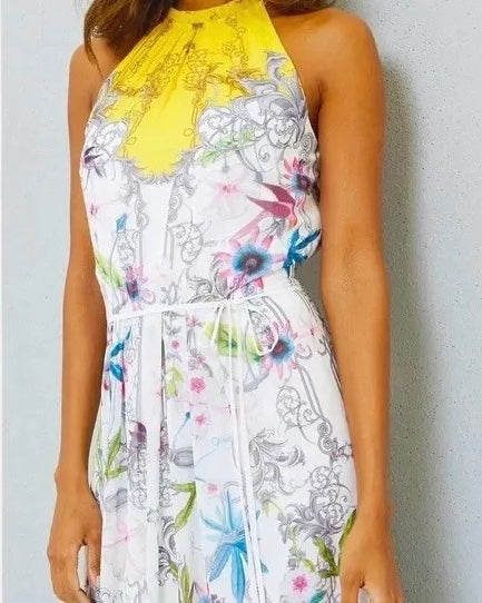 Ted Bake Ellly Passion Flower Print Halter Chiffon Maxi Dress Size 3 US NWT