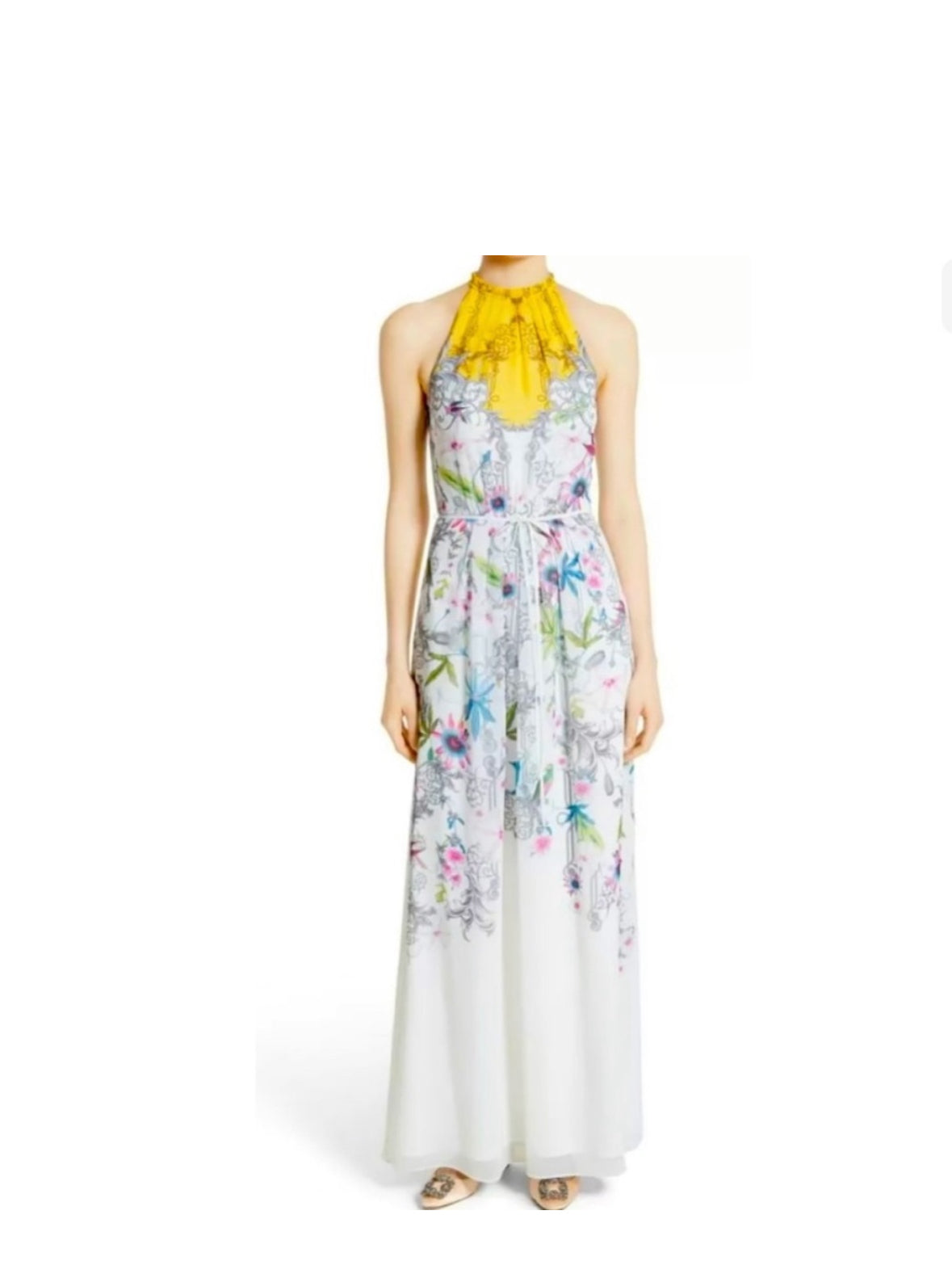 Ted Bake Ellly Passion Flower Print Halter Chiffon Maxi Dress Size 3 US NWT
