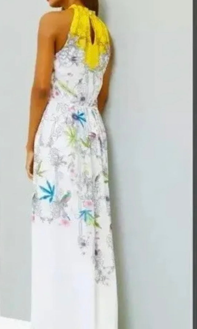 Ted Bake Ellly Passion Flower Print Halter Chiffon Maxi Dress Size 3 US NWT