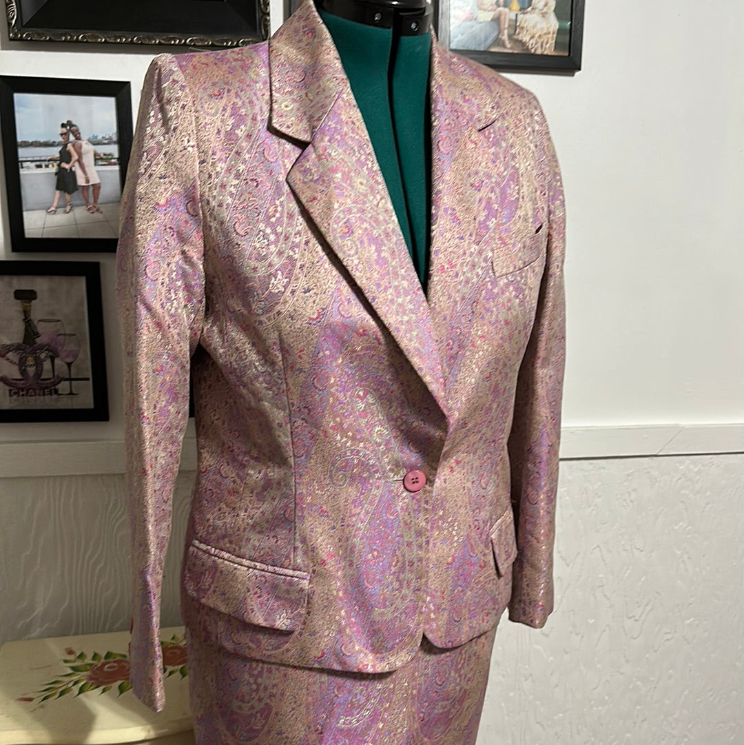 Via Cordotti MULTI COLR VINTAGE SKIRT SUIT SZ M