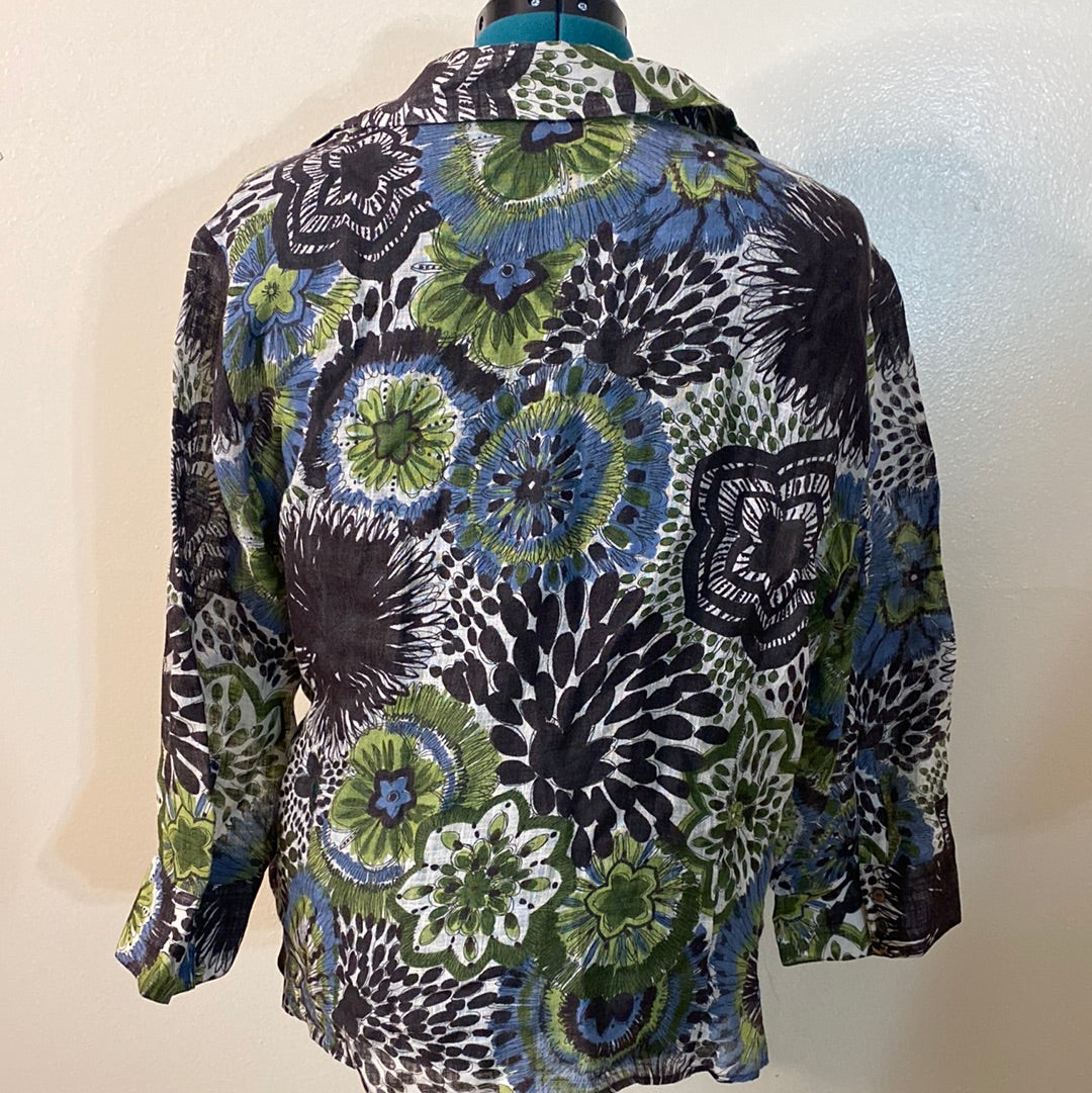 Lafayette 148 GREEN/BROWN JUNGLE PRINT WRAP BLOUSE SZ 20