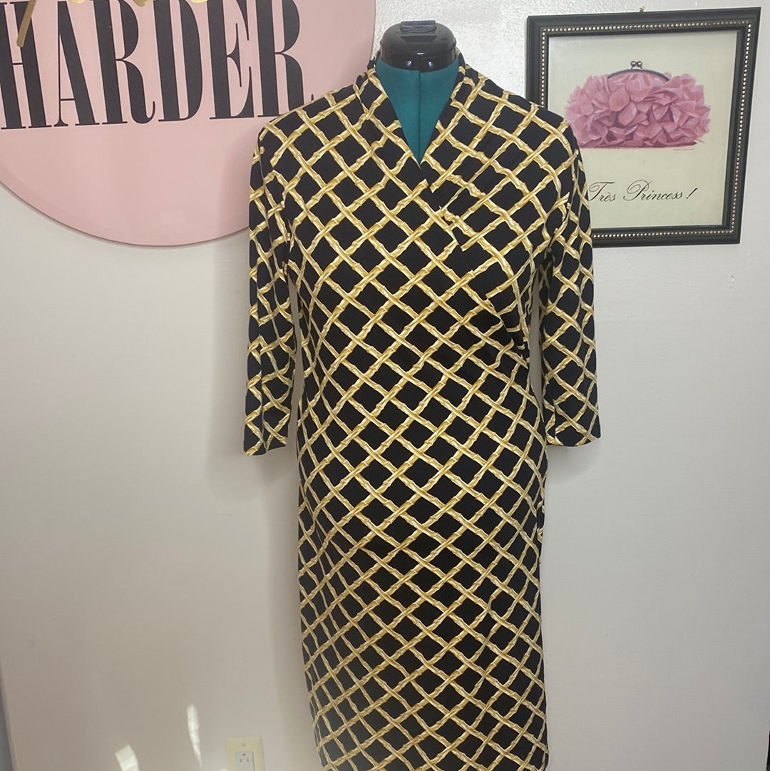 Black/gold bamboo print dress sz L