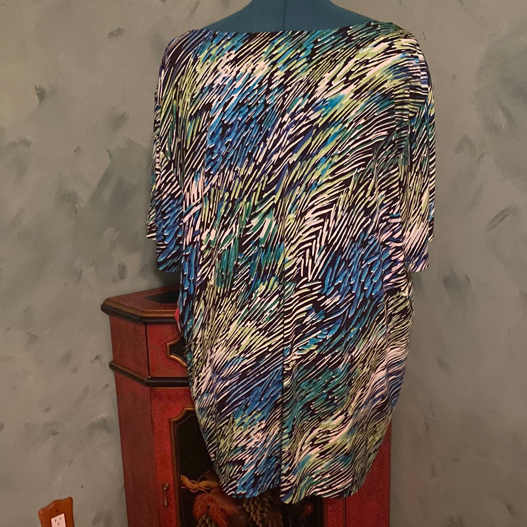 S718 GREEN PRINT BLOUSE W/ WOOD EMBELLISHMENTS NWT SZ 4X