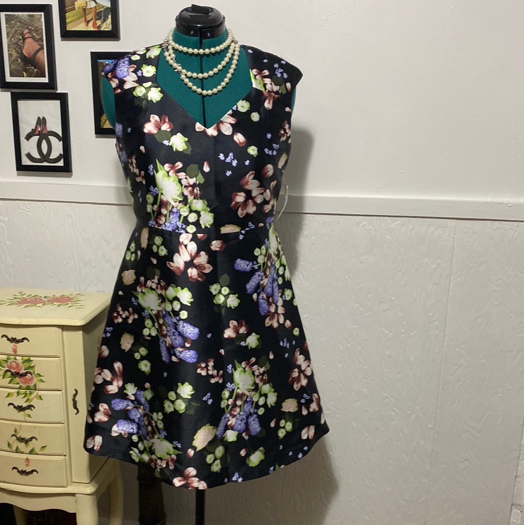 JM Studio Black Multi Color floral Dress Sz10 NWT