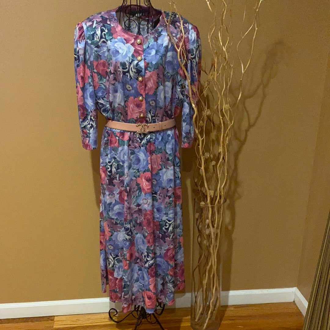 Jenny sky Blue floral vintage dress Sz 14