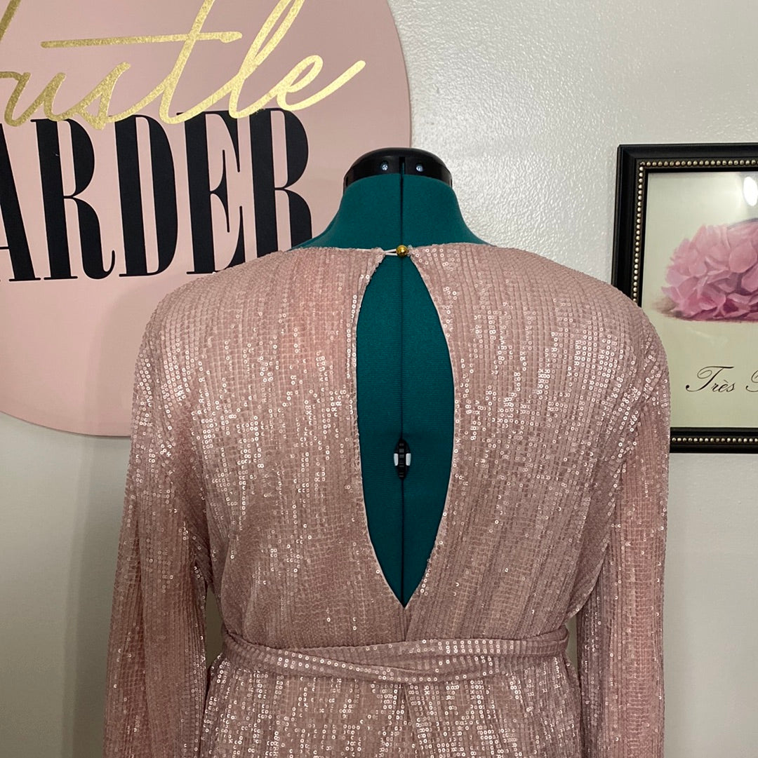 1108 Club L Pink Sequin Dress W/ Belt SZ 16