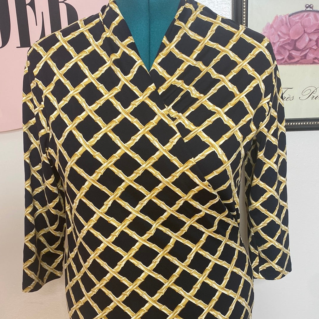 Black/gold bamboo print dress sz L