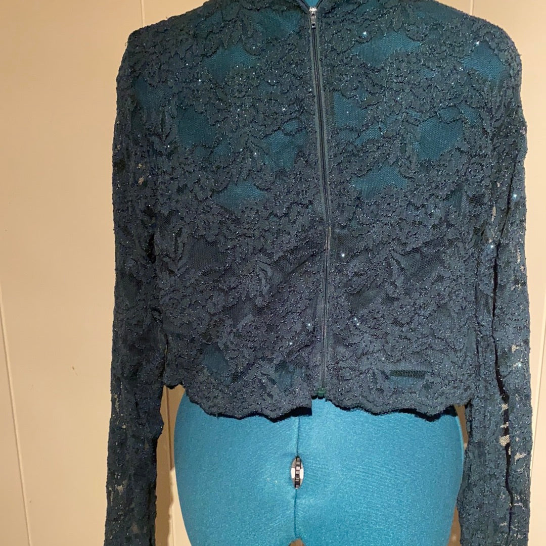 030622 NWT CITY STUDIO GREEN SPARKLE LACE TOP SZ 20W