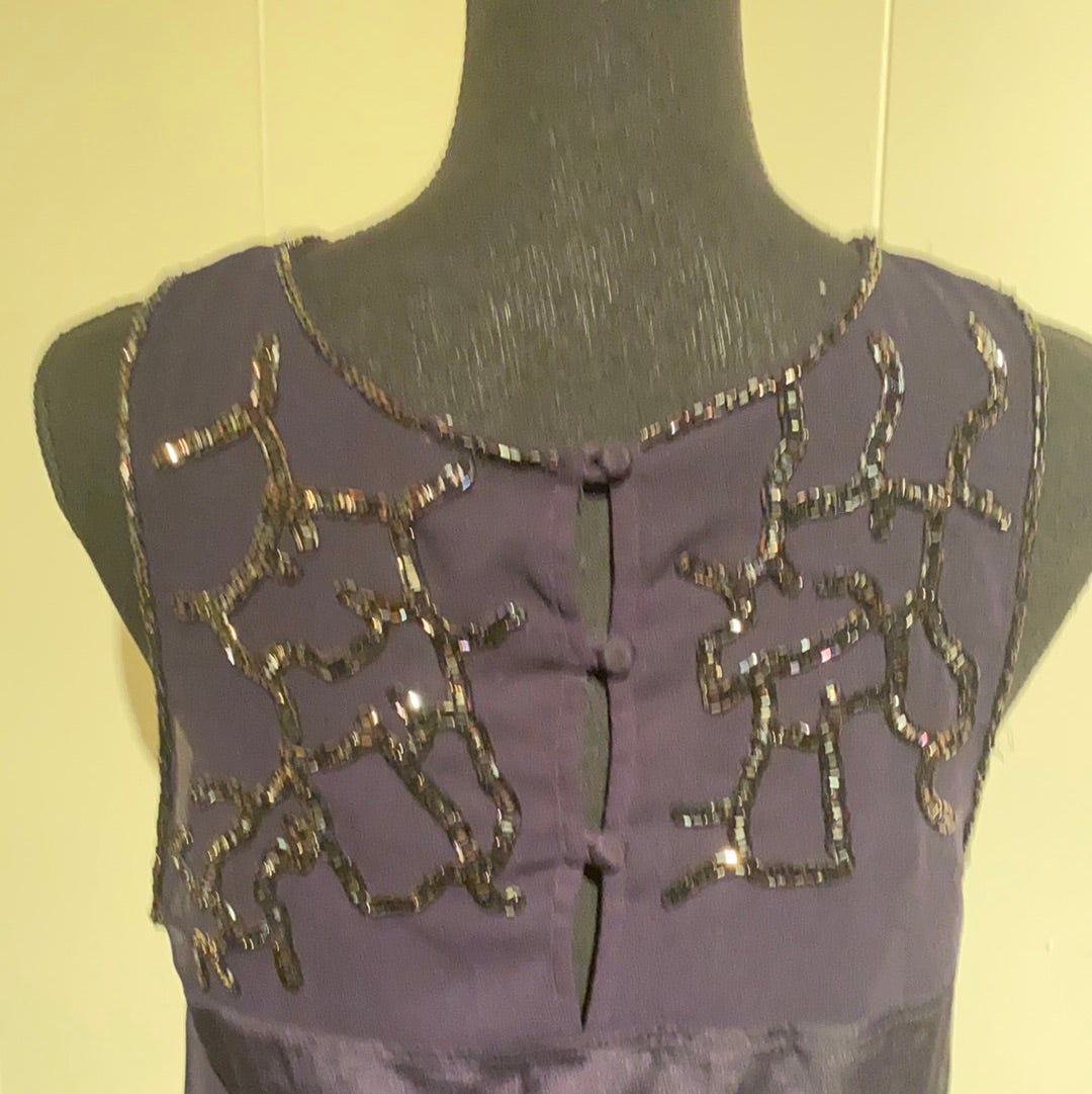 NO LABEL NAVY SEQUIN BLOUSE SZ XS