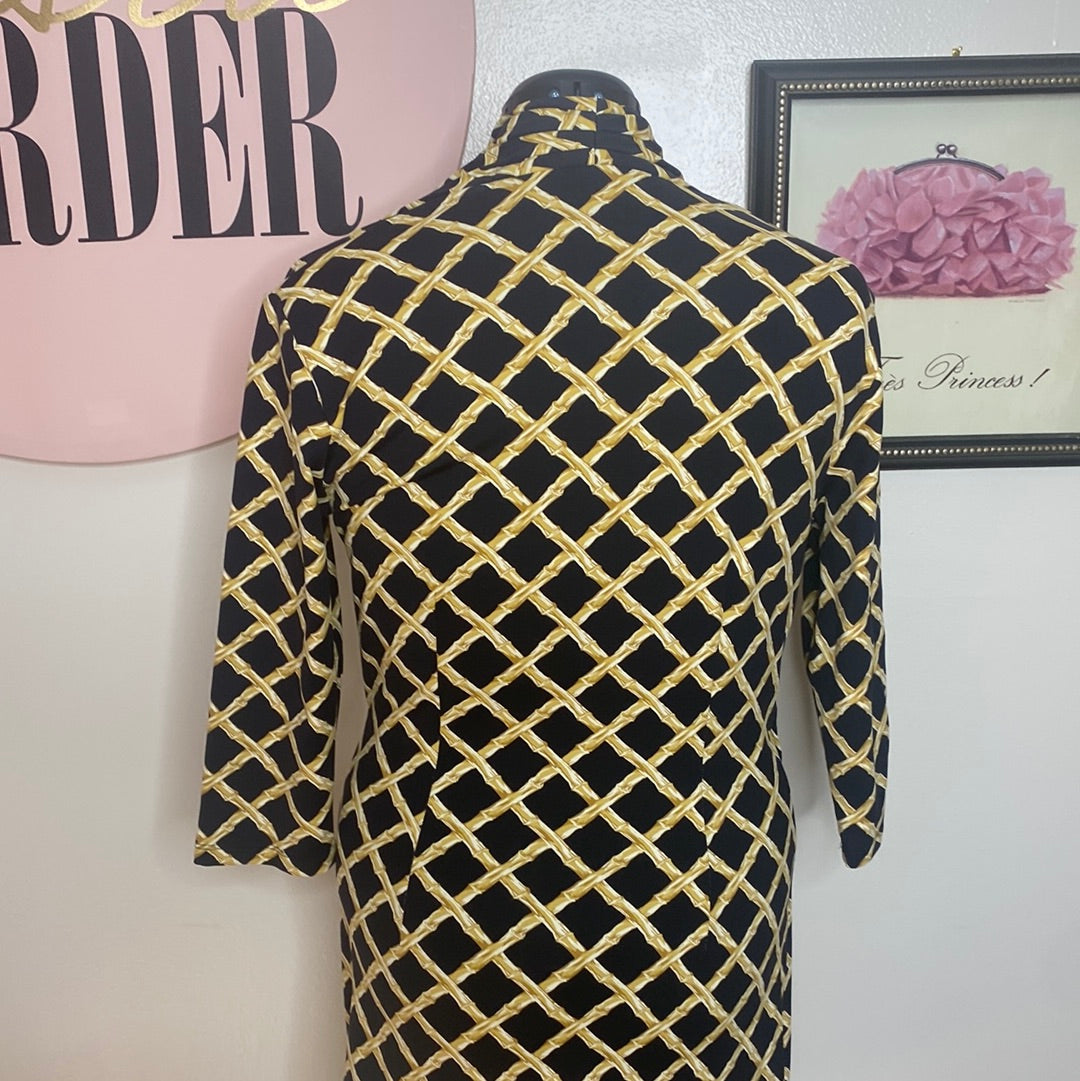 Black/gold bamboo print dress sz L