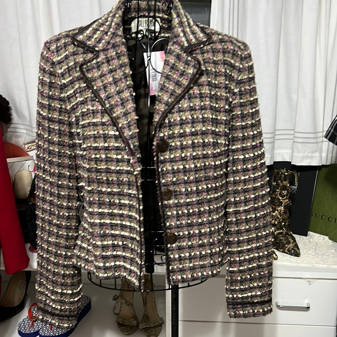 Bill Blass BRWN/PINK/GRN BLAZER SZ 10