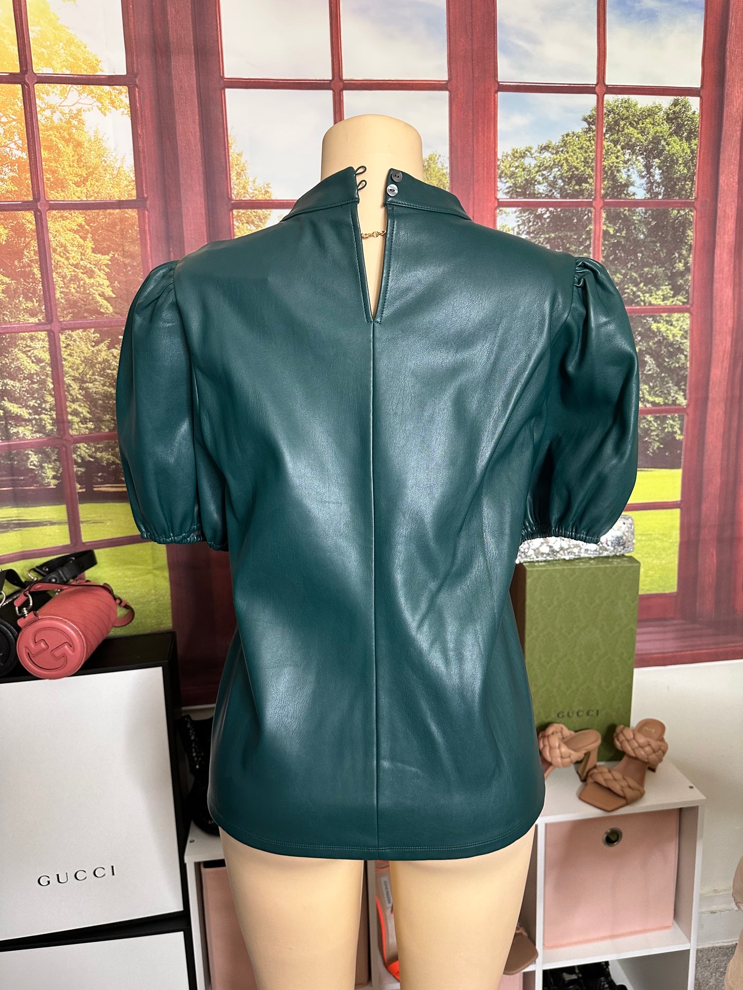 NWT Ann Taylor green faux leather top sz L