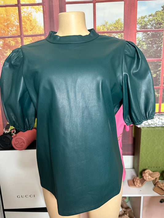 NWT Ann Taylor green faux leather top sz L