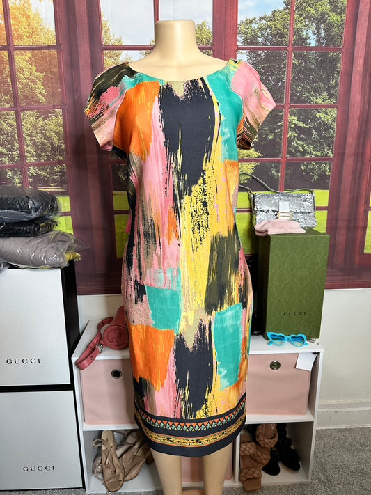 Preloved Beige by ECI Multicolor Scuba Sheath Dress Sz 10