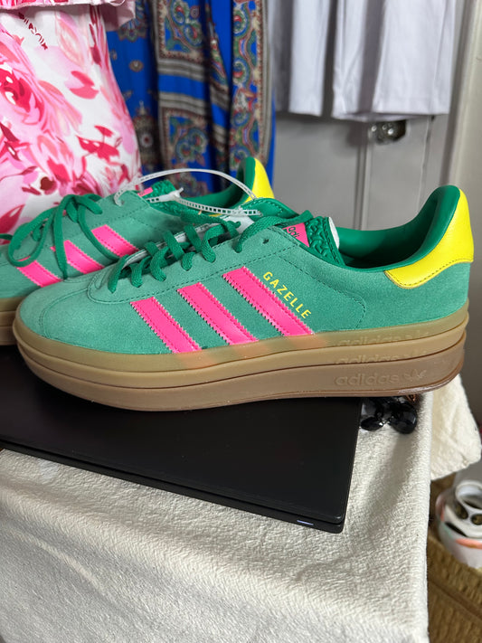 Adidas Gazelle Pink and Green Sneakers Sz 11 NWT