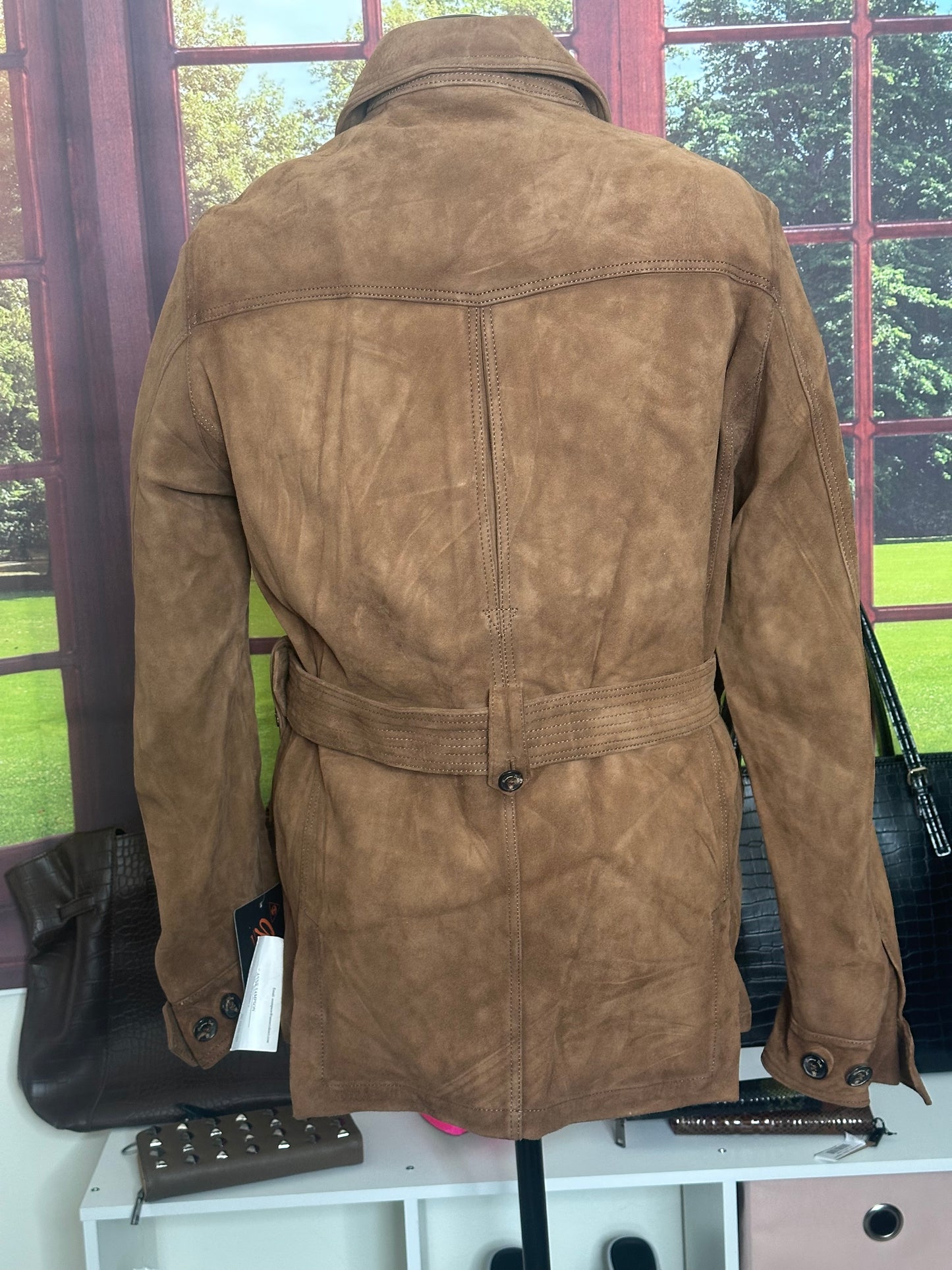 NWT Limited Edition Massimo Dutti Cognac 100% Suede Leather Jacket sz L